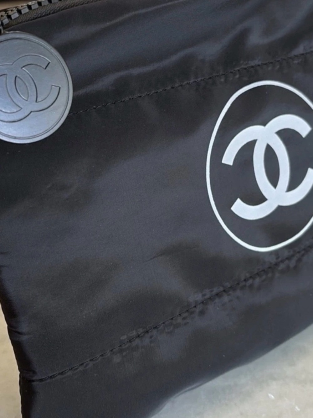 Puffy Chanel Makeup Bag Pouch Black Clutch Cosmetic Case - Picture 2 of 4